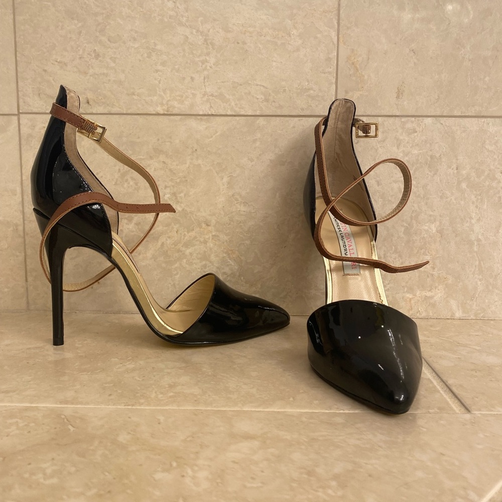 Kristin Cavallari Kalea Heels Size 7.5 Color: Patent Black/Cognac